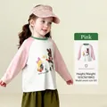 Girl's raglan sleeve t-shirt with pink rabbit cartoon and forest party print detail - Tops / Pink / 100cm