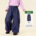 Kids navy blue wide leg cargo pants with elastic waist for spring outfits - Navy Blue