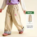 Kids' beige wide-leg trousers with green plaid cuffs and cute rabbit embroidery - Bottoms / Beige / 90cm