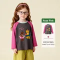 Kids long sleeve t-shirt in rose red and dark grey with cute cartoon animal print - Tops / Rose Red / 90cm