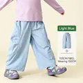 Kids wide-leg casual pants in light blue featuring elastic waist and side pleats - 130cm / Bottoms / Light Blue