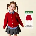Rood kabelgebreid vest voor meisjes met witte knopen en gestreepte accenten - 100cm / Rood