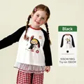 Kids long sleeve t-shirt and red checkered trousers set with cartoon bunny print - Tops / Black / 90cm