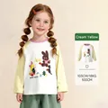 Kids long sleeve cream raglan t-shirt with cartoon rabbit forest party print - Milky Yellow