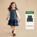 Gilet en tricot gris pour enfant avec motif d'ours bleu et chemise à volants - 90cm / Motif Ours Bleu / Gris Moyen