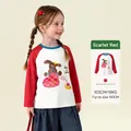 Kids long sleeve raglan T-shirt featuring red contrast sleeves and rabbit graphic print - Tops / Red / 90cm