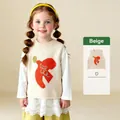 Kids knitted beige vest with carrot pattern and embroidery for spring casual layering - 90cm / Fruit/Letter Pattern / Beige