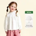 Camicetta bianca in cotone per bambine con colletto a balze e polsini elastici - 90cm / Bianco