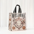 Waterproof Western themed non-woven gift bag with cow skull and sheriff star prints - Cream Bull Skull Sheriff (5055-3) / 29*27*12cm
