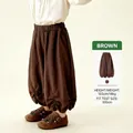 Coffee brown ruffled hem loose casual trousers for kids with elastic waist design - Brown / 110cm