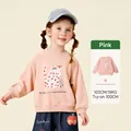 Pink cotton sweatshirt with cartoon cat print and blue jeans for girls, size 100cm - Pink