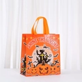 Orange Halloween non-woven gift bag with pumpkin, castle and bat prints for festive shopping - Laminated Non-Woven Fabric