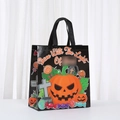 Borsa regalo di Halloween in TNT con stampe di zucca e pipistrello e manici robusti - Motivo Zucca Croce Lecca-lecca (3011-3) / Nero