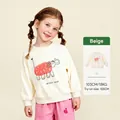 Girls beige crewneck sweatshirt with cartoon elephant print and soft ribbed trim - Beige