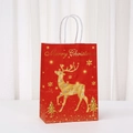 Dettaglio del sacchetto regalo natalizio rosso con renna glitterata e manico bianco - Motivo Renna (054-3)