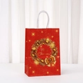 Sacchetto regalo di Natale rosso in carta con ghirlanda dorata e manici bianchi - Ghirlanda di Natale (054-1)