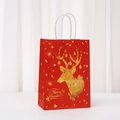 Red Christmas paper gift bag with golden reindeer pattern and white rope handles - Golden Reindeer (054-4)