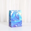 Holographic laser paper gift bag with white snowflake patterns and woven rope handles - Kraft Paper / Holographic Blue Purple Snowflake Style (180-1) / 21x15x8cm