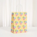 Yellow polka dot kraft paper gift bag with colorful heart candies and white rope handles - Yellow Polka Dot Heart (568-3)