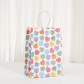 Detail of white kraft paper gift bag with colorful hearts and romantic English phrases - Colorful Heart Grid (568-1)