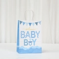 Sacchetto regalo in carta kraft celeste Welcome Baby Boy con pois e manici bianchi - Benvenuto Bimbo Sfondo Blu (394-3) / 21*15*8