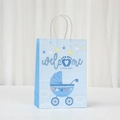 Sacchetto regalo blu Little Boy con passeggino e stelle per baby shower e nascita - Benvenuto Piccolo Uomo Passeggino Blu (394-6) / 21*15*8