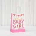 Sacchetto regalo in carta kraft rosa e bianca con stampa Welcome BABY GIRL e manici - Benvenuta Bimba Rosa Spliced (394-10) / 21*15*8
