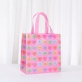 Pink heart-pattern waterproof non-woven gift bag with Kiss Me and Only You text - Pink Background Colorful Heart Phrases (5056-6) / 23x22x11cm