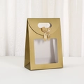 Matte gold trapezoid gift bag with clear window, handle and elegant satin bow - 16x12x7cm / Gold