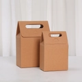 Detail showing two sizes of brown kraft paper gift bags with handles and tab closures - Natural Cowhide