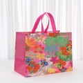 Bolsa de compras de tela no tejida rosa con estampado floral tropical y gran capacidad - H25xL33xW17 / Rosa Rojo (8010-1)
