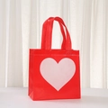 Detail of red non-woven tote bag with white heart print and sturdy webbing handles - 9059 Red / 20x20x9