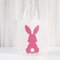 Easter non-woven tote bag with pink rabbit silhouette print and white flat handles - Rose Red Rabbit Silhouette(5061-3)
