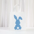 White non-woven festive tote bag with blue rabbit silhouette and sturdy handles - Blue Rabbit Style (5061-4)