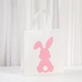 White non-woven Easter rabbit gift bag with pink bunny silhouette and sturdy handles - Pink Rabbit Style (5061-5)