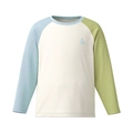 Kids long sleeve raglan t-shirt with blue and green color block sleeves and logo - 90cm / Beige T-Shirt