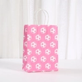 Pink paper gift bag with soccer ball print and white rope handles for parties - Football Print Pink Gift Bag (569-1) / 21x15x8