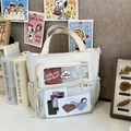 Mochila Ita japonesa con doble ventana de PVC para pines y accesorios en color crema - Blanco