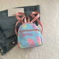 Kleiner Rucksack in blau-rosa Farbverlauf aus Kunstleder mit Herz- und Sternmuster - Blau
