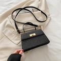 Sparkly black glitter handbag with gold metallic clasp and adjustable shoulder strap - Black