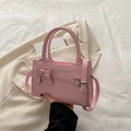 Pink trendy bow square handbag with leather texture and versatile shoulder strap - Pink