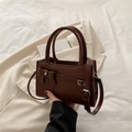 Retro dark brown crossbody bag with bow decoration and adjustable shoulder strap - Brown
