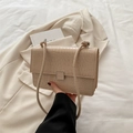 Chic beige crocodile embossed crossbody bag with square flap and metal magnetic buckle - Khaki