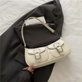 Minimalist off-white baguette bag with double pockets and vintage metal buckles - Off White
