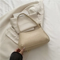 Chic cream-white baguette bag with crocodile texture and narrow shoulder strap design - Khaki