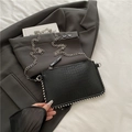 Black crocodile pattern crossbody bag with silver studs and elegant chain strap - Black