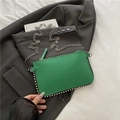 Green faux leather crocodile pattern mini chain bag with silver rivet details - Green