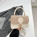 Chique beige vierkante crossbodytas met geweven paneel en gouden metalen gesp - Wit