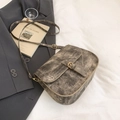 Vintage olive green saddle crossbody bag in washed canvas finish with adjustable strap - Light Gray