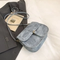 Retro blue matte saddle bag with vintage metal buckle and leather strap for women - Blue